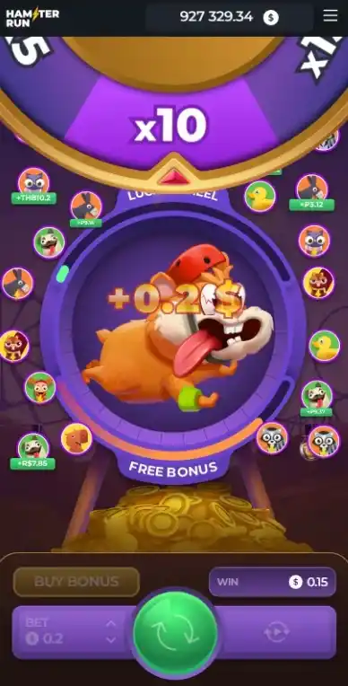Hamster em estilo cartoon correndo com moedas e avatares